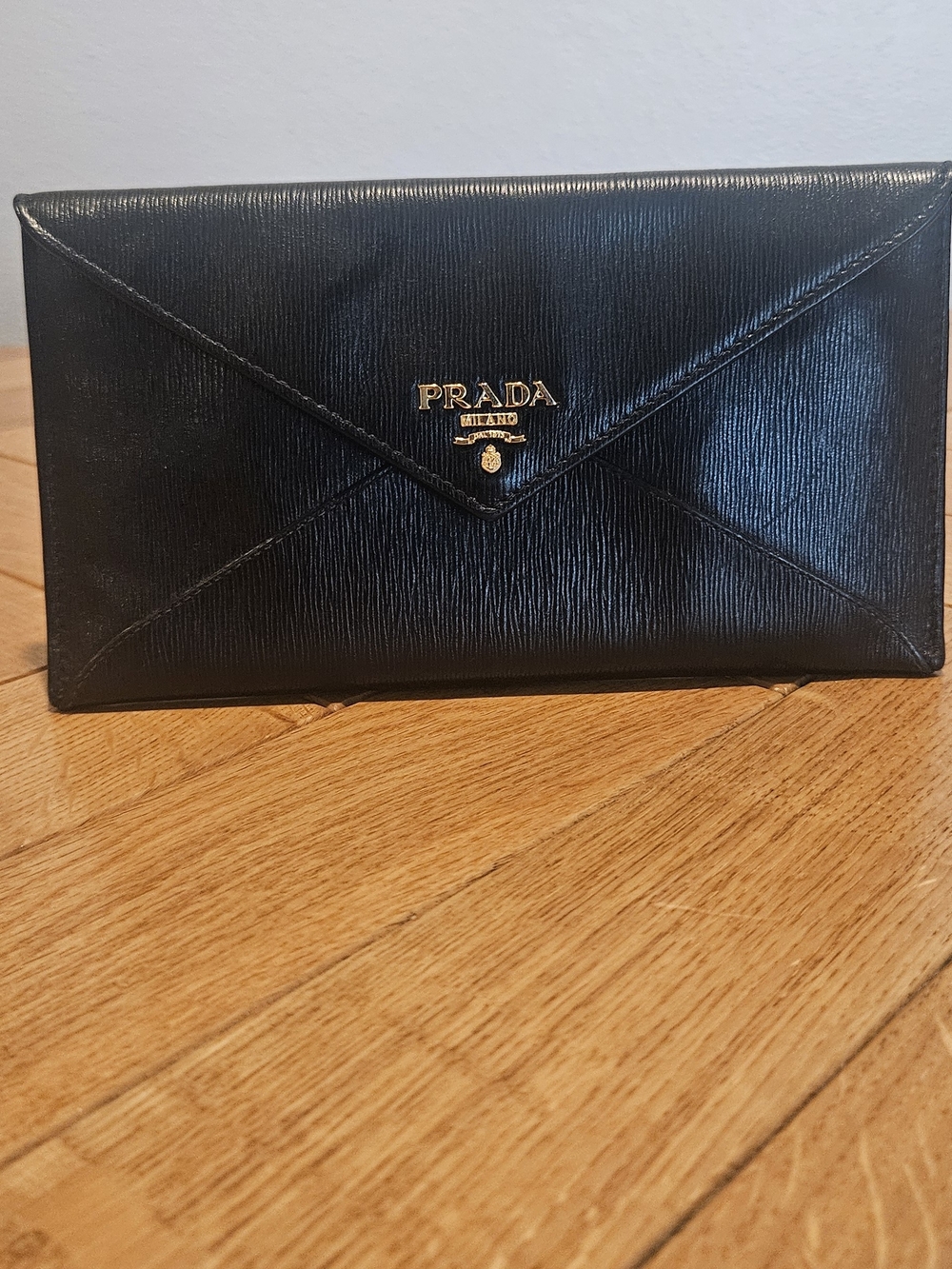 Prada Black Saffiano Leather Envelope Clutch